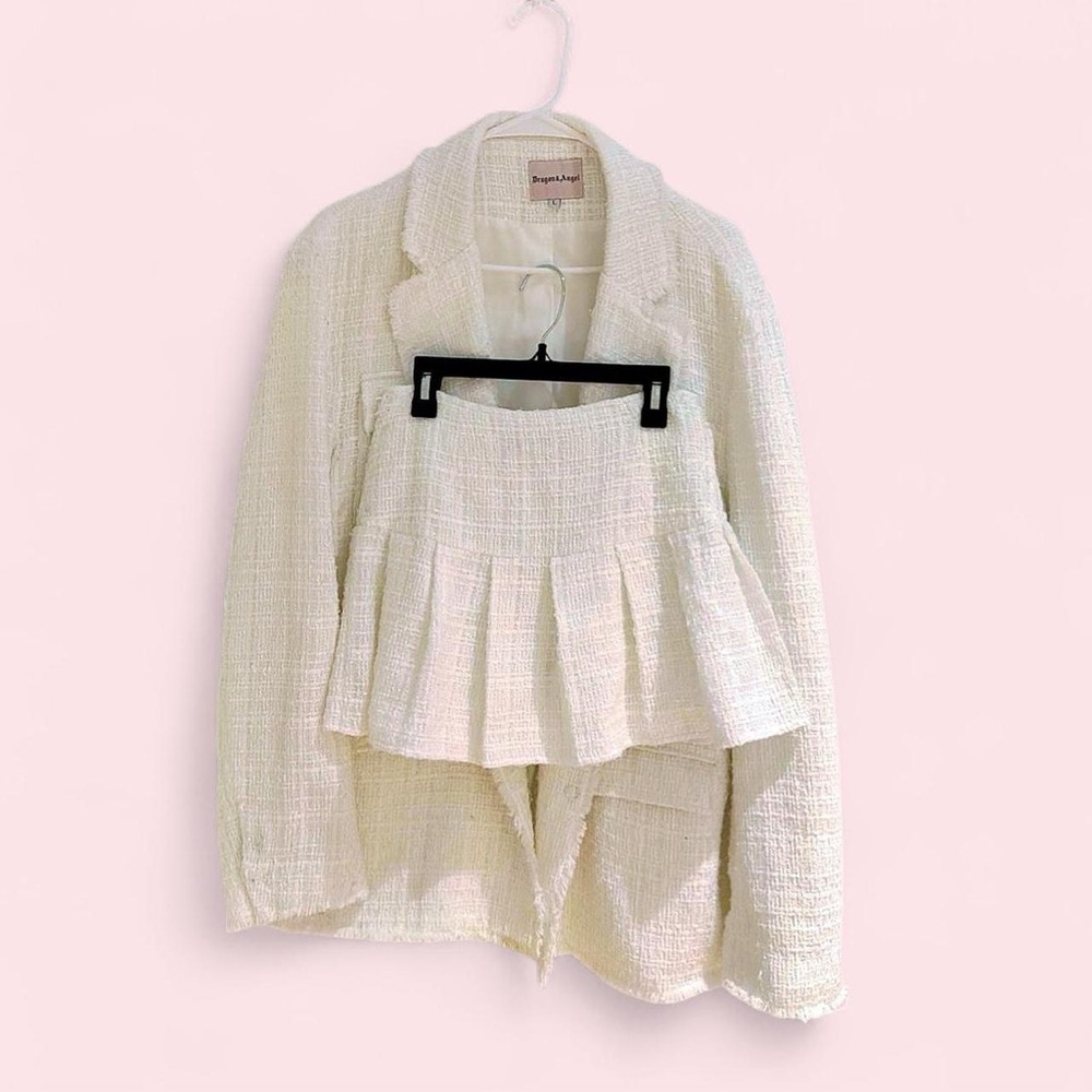 White Tweed Blazer and Skirt Set